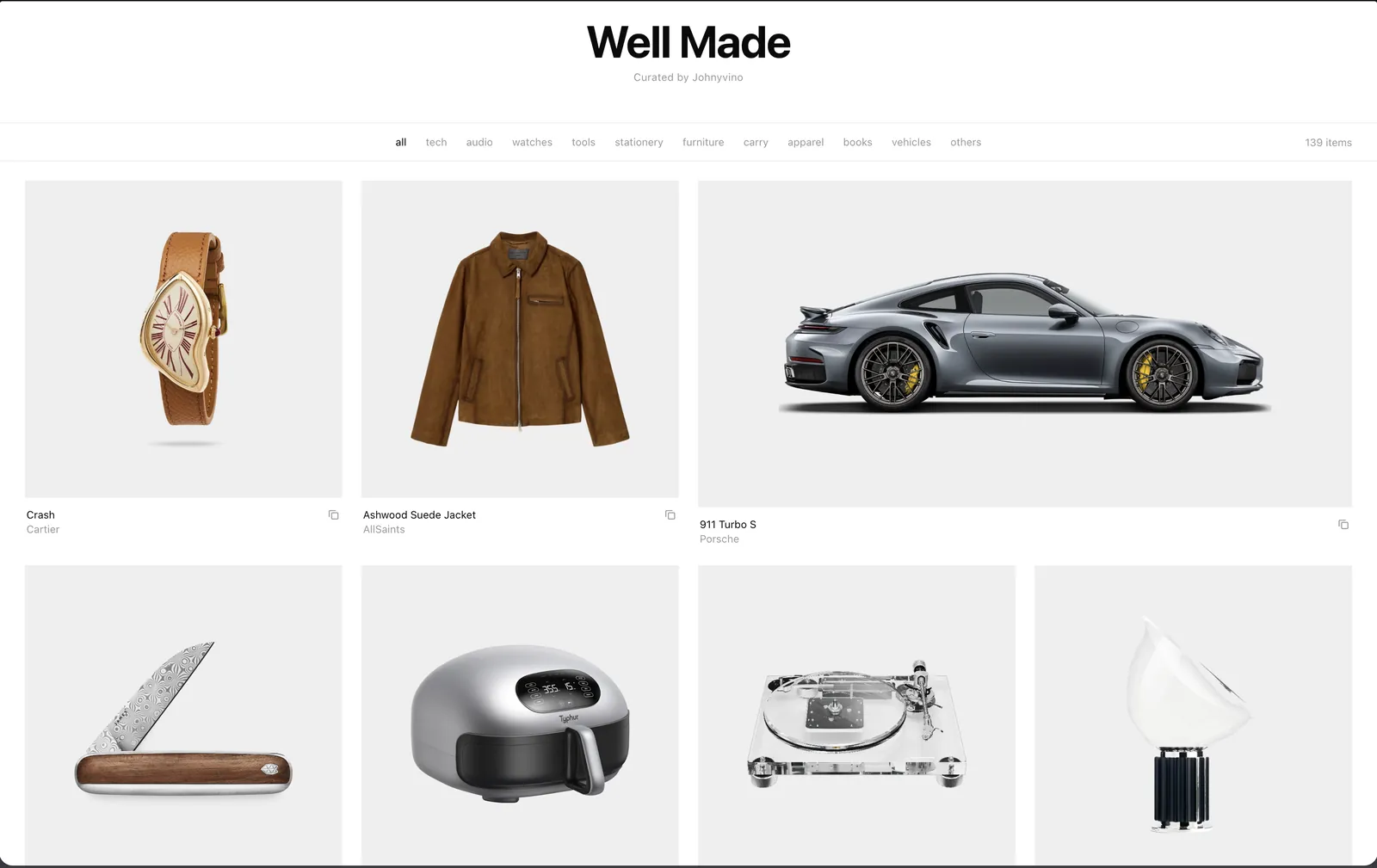 Well Made site preview curating well-designed everyday objects.