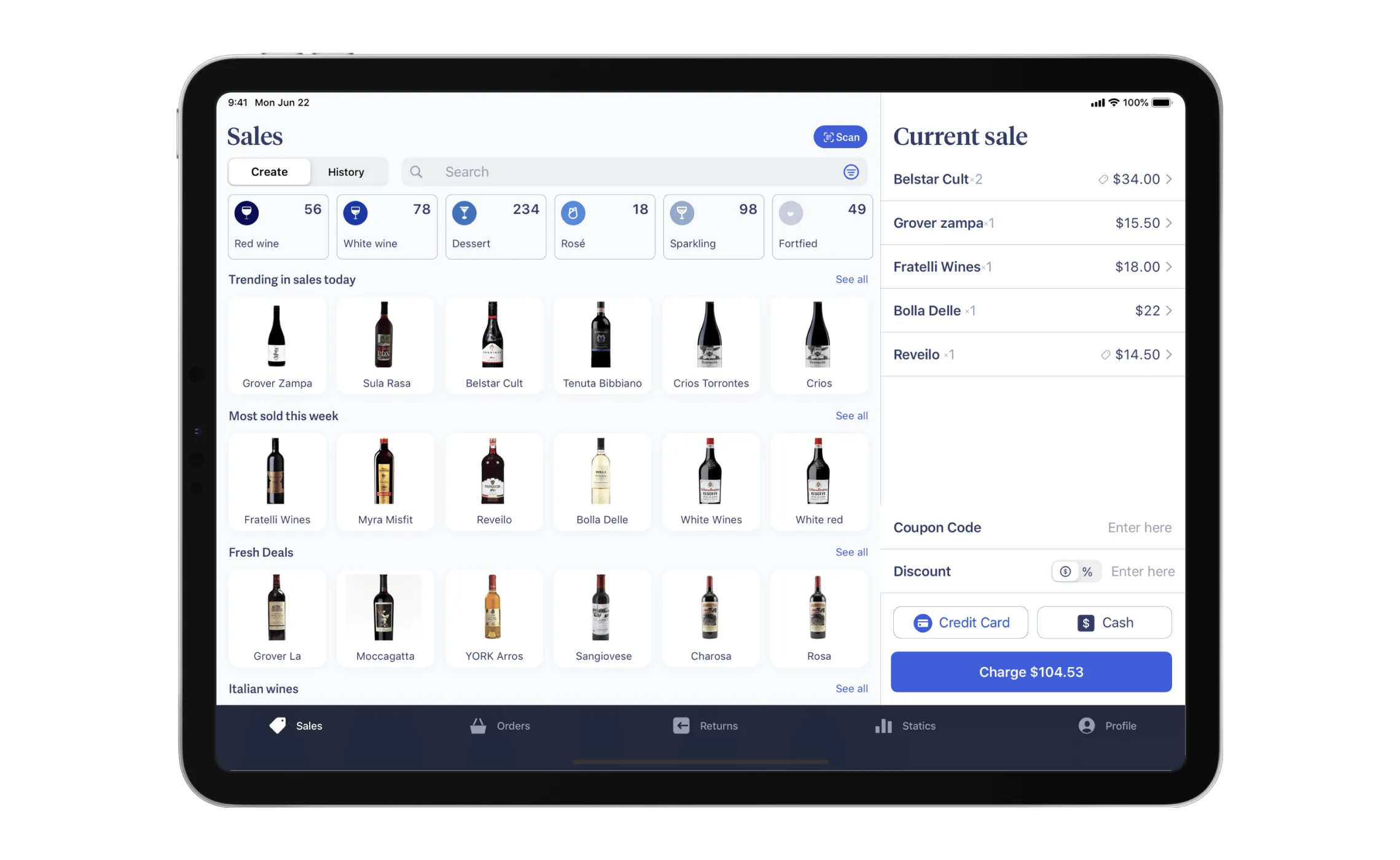 Vinosoft wine-trade dashboard with orders and correspondence overview.